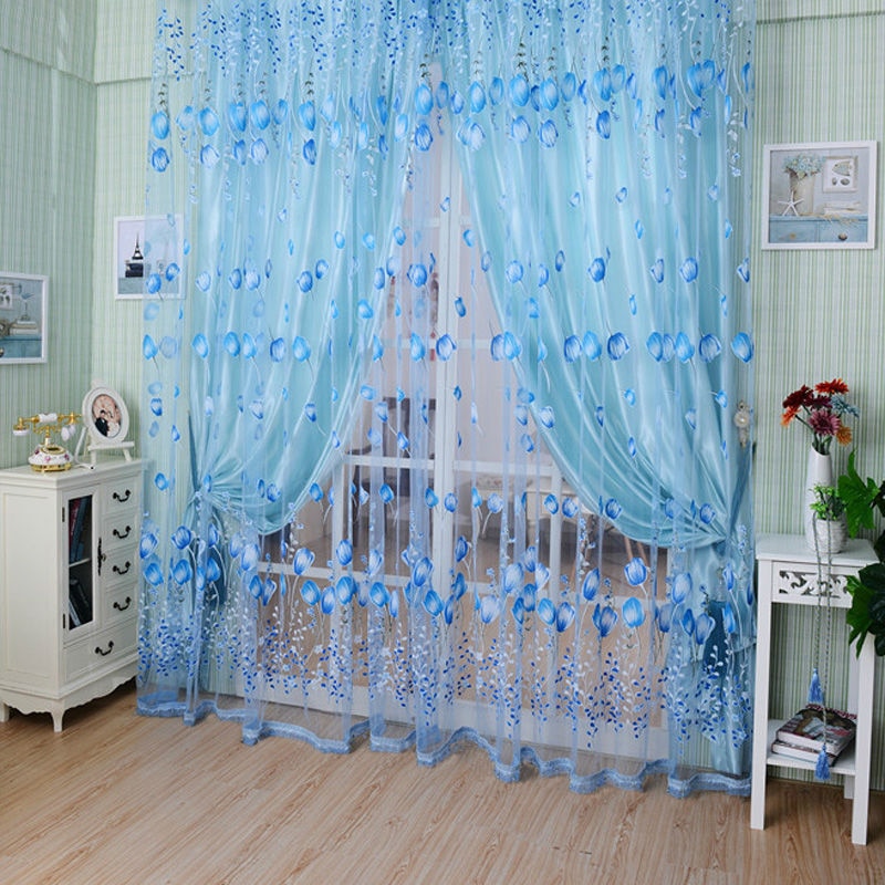1*2M Shade Curtains Bedroom High Quality TulleTulips Pattern