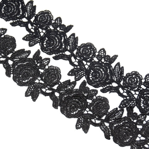 1 Meter/Lot Black Rose Ribbon Lace Fabric
