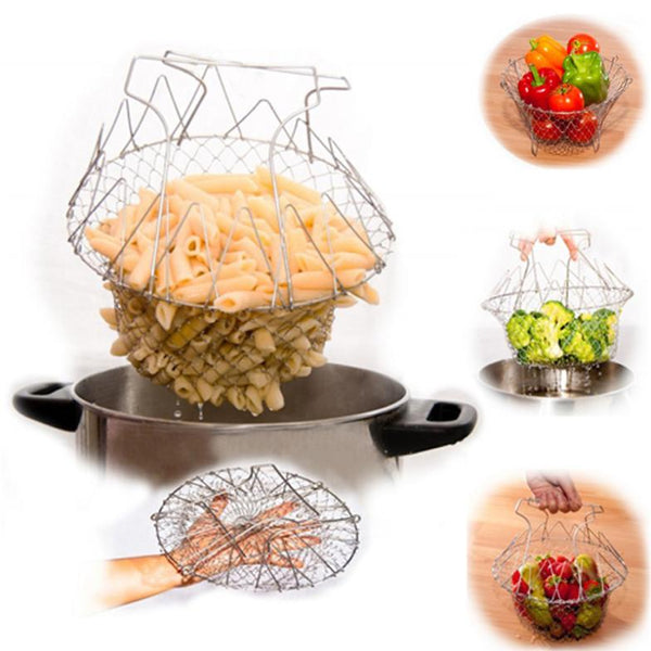 1 Pcs Foldable Steam Rinse Strain Fry French Chef Basket