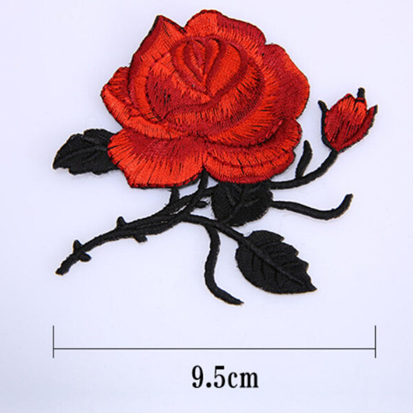 1 Pcs Iron On  Rose Flower With Leaves
