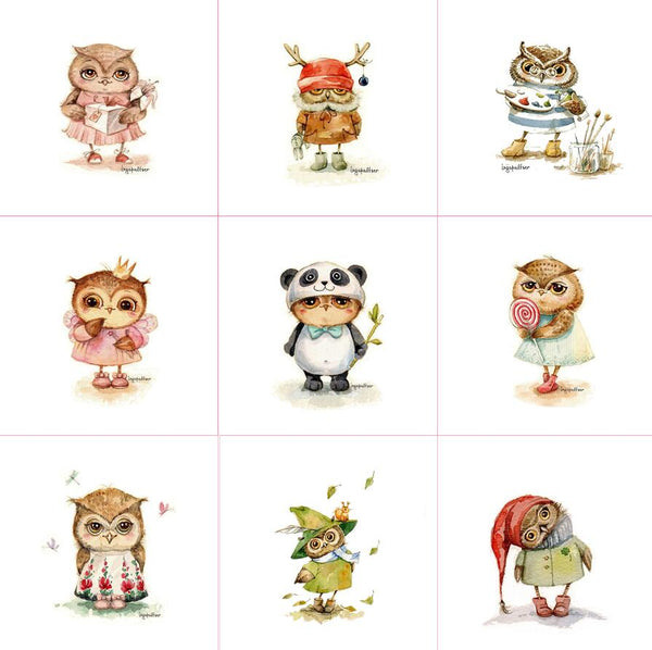 1 piece  Handmade Fabric Canvas (6" x 6") Owl Cloth Animal
