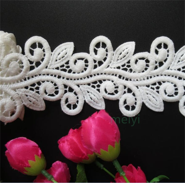 1 yard White Micro Fiber Flower Embroidered Fabric Lace