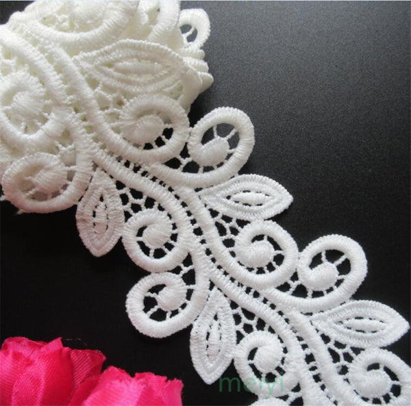 1 yard White Micro Fiber Flower Embroidered Fabric Lace
