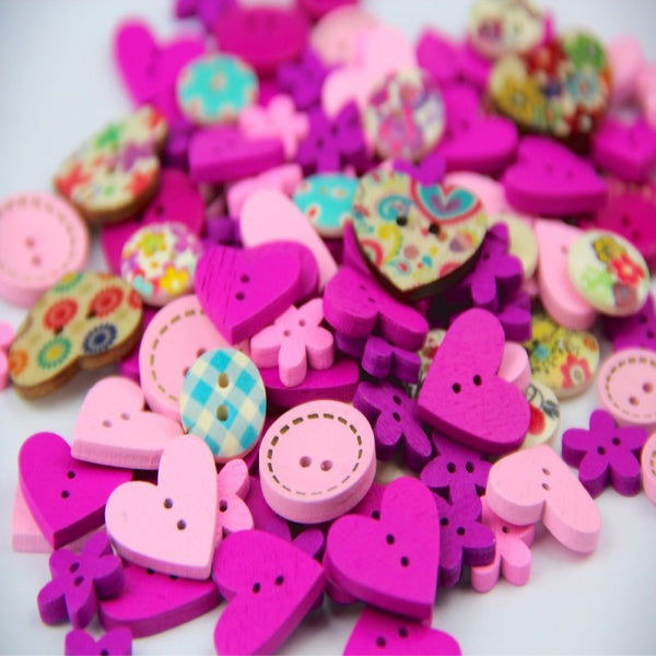 Pink Purple Wooden Buttons