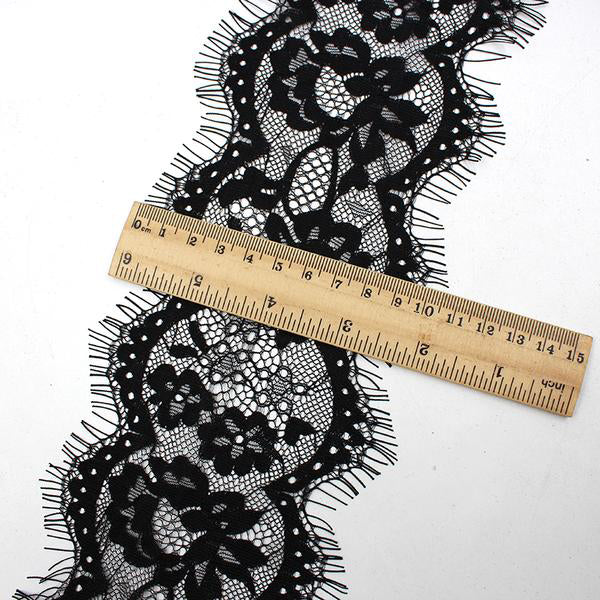 4" 3yards French Eyelash Lace Trims Embroidery Black Lace