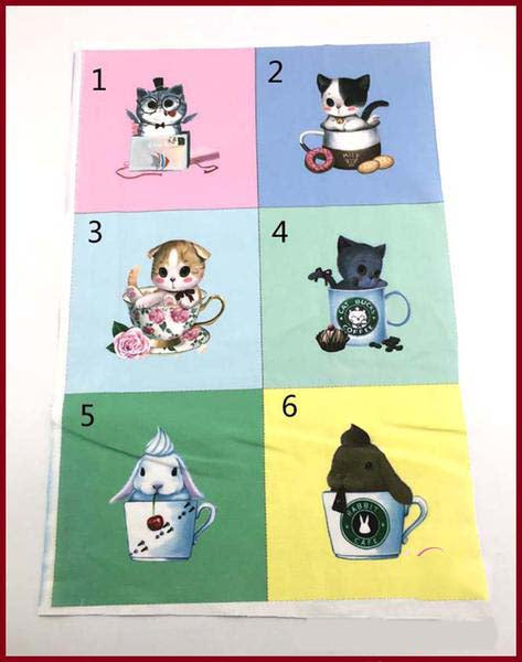 12 pieces Hand Dyeing Fabric (6" x 6") Cutie Cat Series