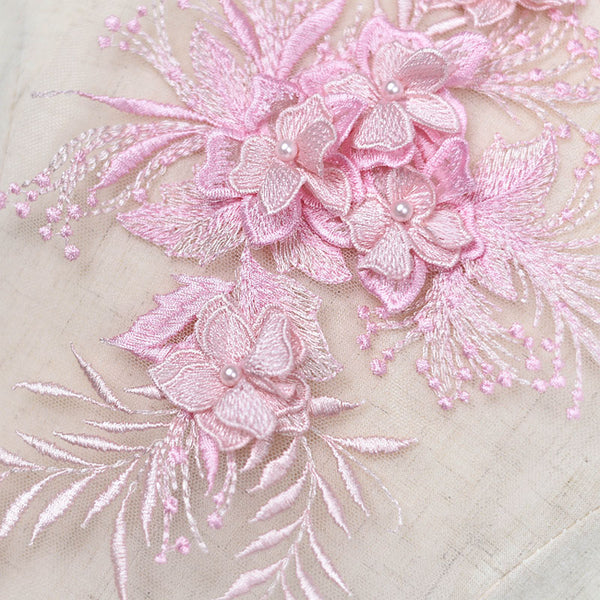 3D Beaded Lace Applique Embroidered Flower Fabric