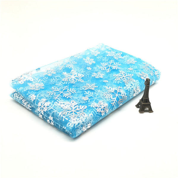 Glitter Fabric (1m Width 61" ) Blue Snowflake