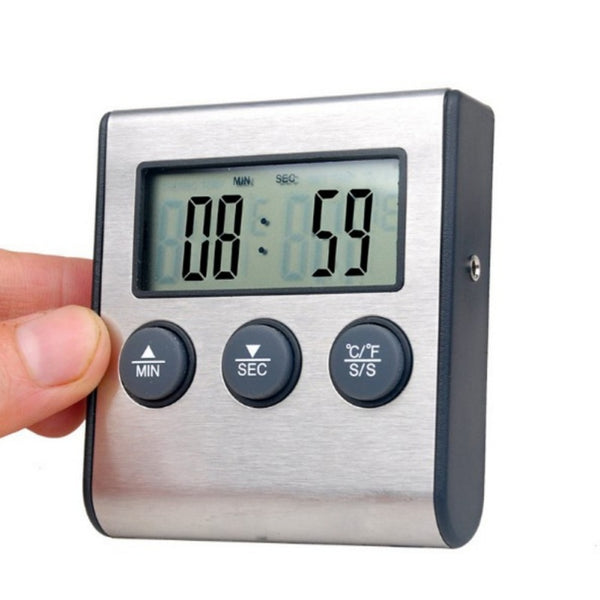 1pc Kitchen Thermometer With Timer Stainless Steel
