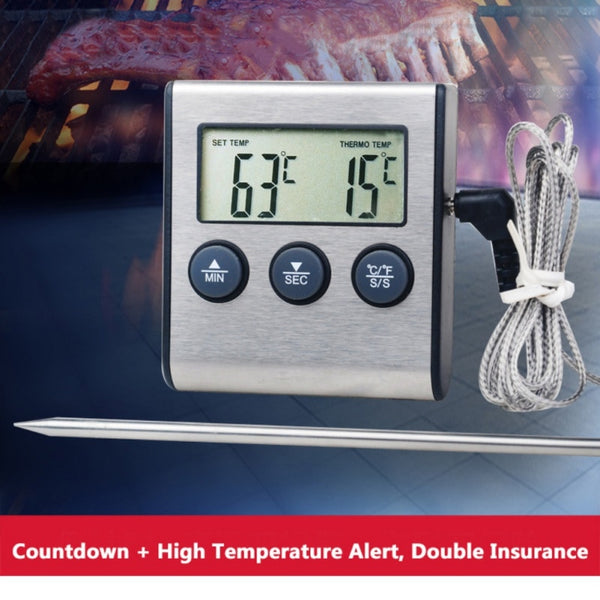 1pc Kitchen Thermometer With Timer Stainless Steel