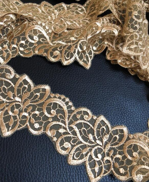 2 Meters Gold Color Embroidered Lace