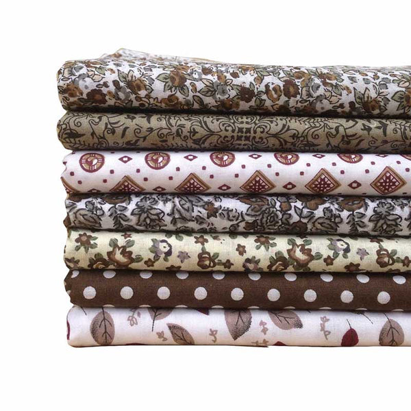 7pcs Cotton Fabric (10" x 10") Brown Plain Weave Cloth Bundle
