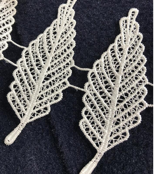 Black and White Delicate Big Leaf Embroidery