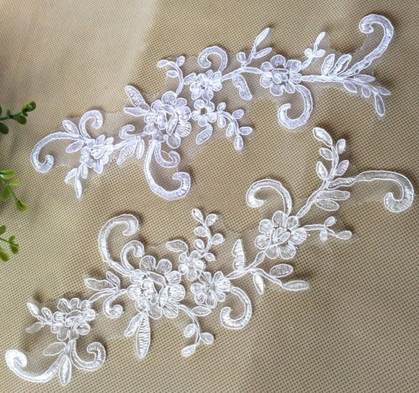 2PC 10" x 4" White Wedding Dresses Lace Applique