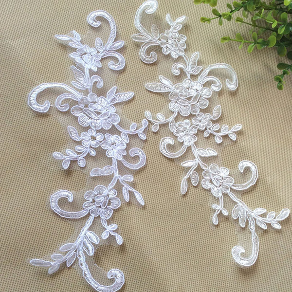 2PC 10" x 4" White Wedding Dresses Lace Applique