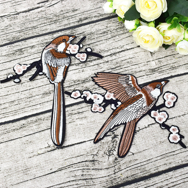 2PCS Flower Bird Magpie Embroidered Patches