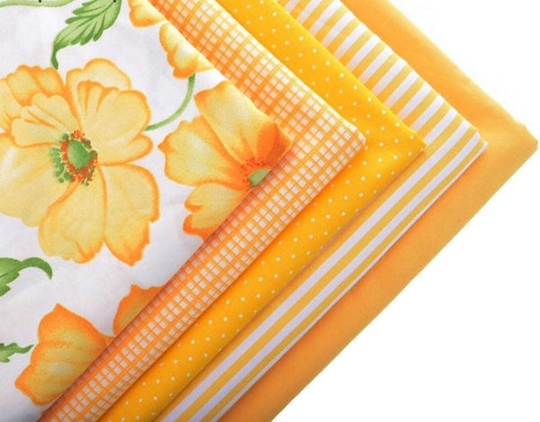 5pcs Yellow Cotton Fabrics