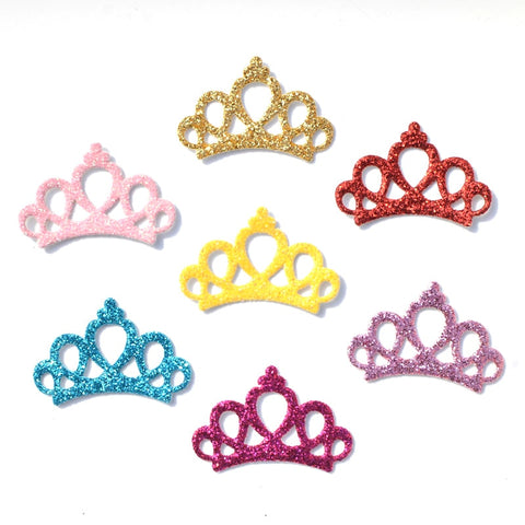 40Pcs Mixed Glitter Leather Fabric Patches Crown Design
