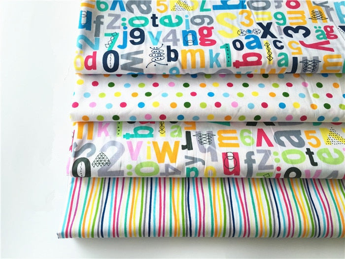 4pcs Twill Cotton Fabric (16" x 20") Letter and Numbers Collection