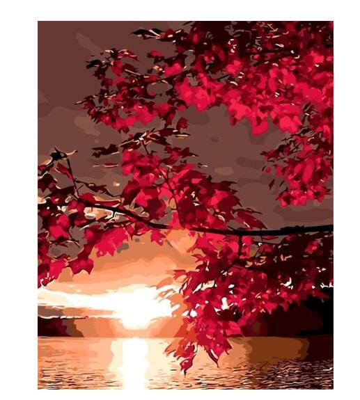 Red Maple Leaves Sunset - Paint by Numbers