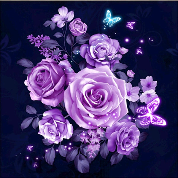 5D Diamond Painting Purple Rose Flower Butterflies
