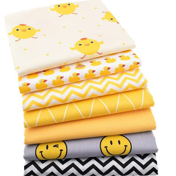7pcs Twill Cotton Fabric (16" x 20") Bird and Smiley Collection