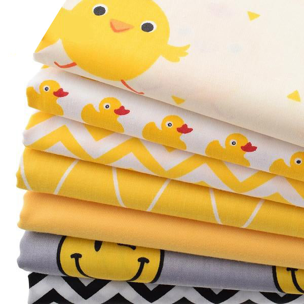 7pcs Twill Cotton Fabric (16" x 20") Bird and Smiley Collection