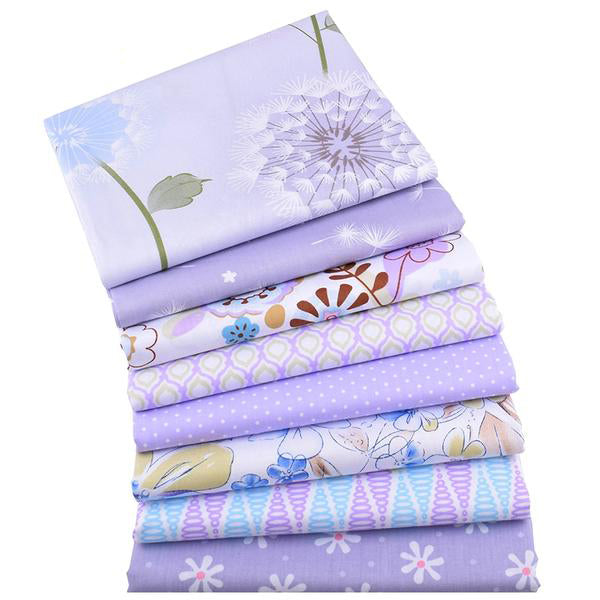 8pcs Twill Cotton Fabric (16" x 20") New Purple Floral