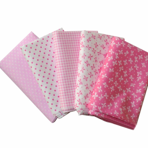 9pcs Cotton Fabric (10" x 10") Pink Squares Ribbon
