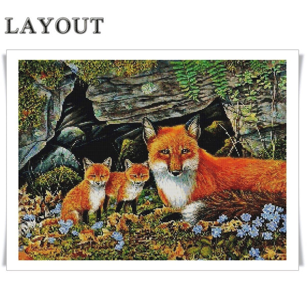 Diamond Painting Animal Fox Family