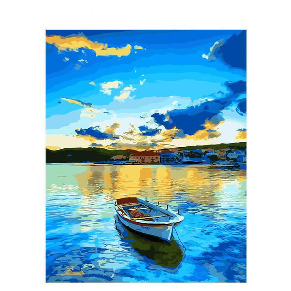 Painting By Numbers Frameless Lake Boat