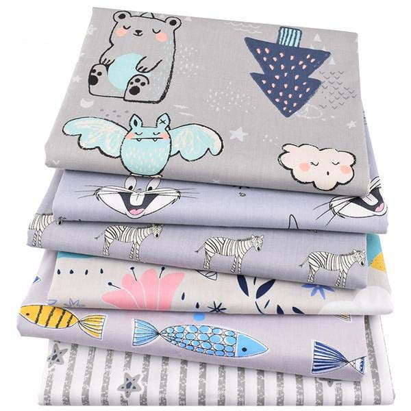 6 pcs Twill Cotton Fabric (16" x 20") Bunny and Bat Series