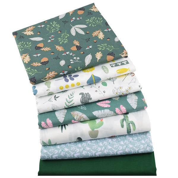 7pcs Twill Cotton Fabric (16" x 20) Green Floral Series