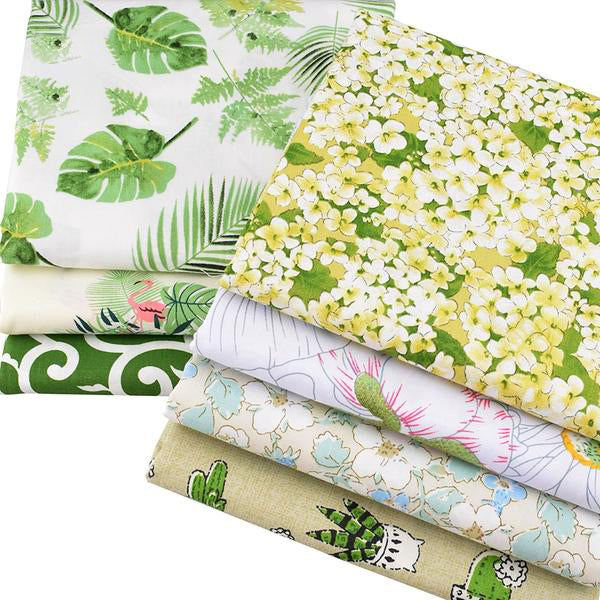 7pcs Twill Cotton Fabric (16" x 20") New Green Floral Series