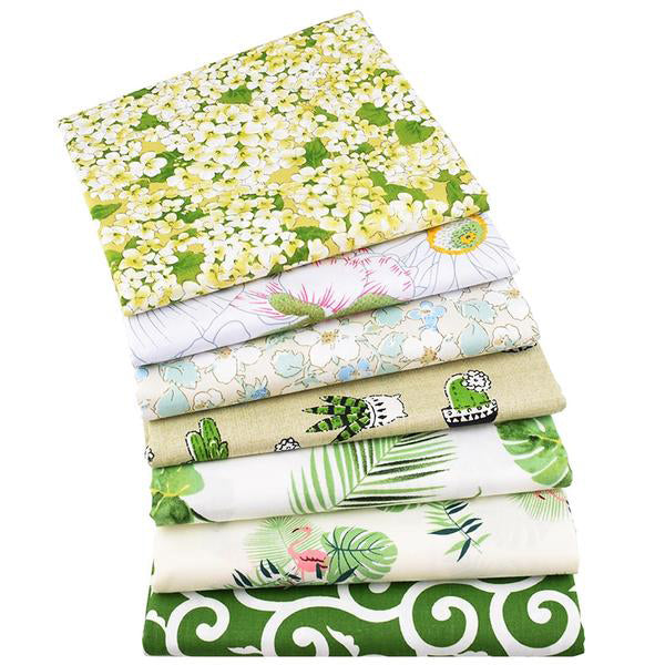 7pcs Twill Cotton Fabric (16" x 20") New Green Floral Series