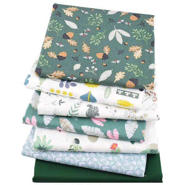 7pcs Twill Cotton Fabric (16" x 20) Green Floral Series