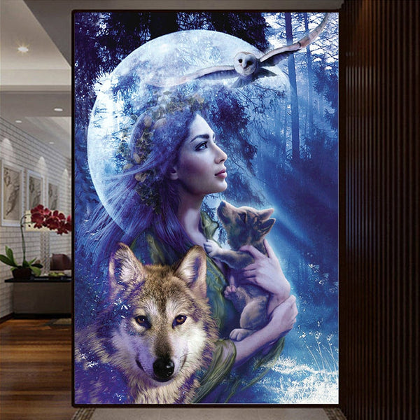 5D Diamond Painting Wolf Girl