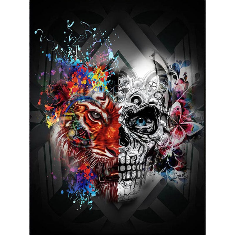 5D Diamond Painting Tiger & Skull