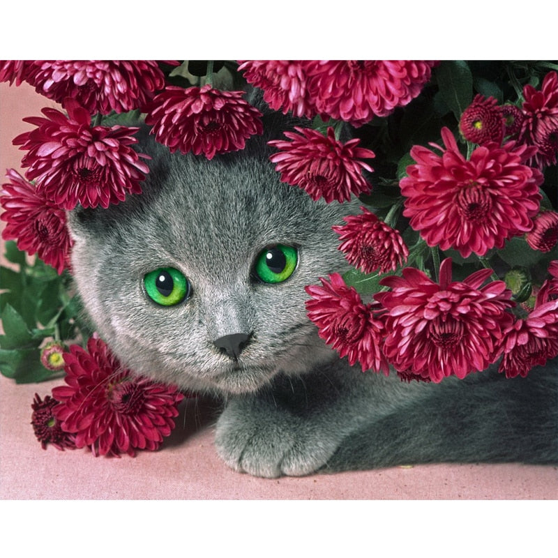 Diamond Painting Bedroom Flowers Cat