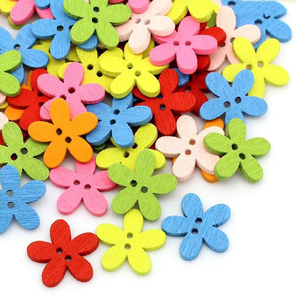 20 Pcs Wood Sewing Buttons Flower (0.6" x 0.6")