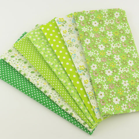 7pcs. Green Cotton Floral Fabric