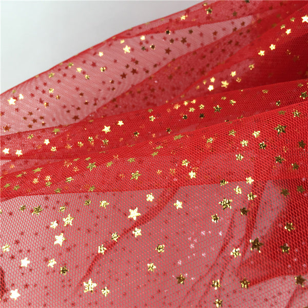 Spandex / Polyester Fabric (59"x39") Bling Stars Bronzed Tulle Rol
