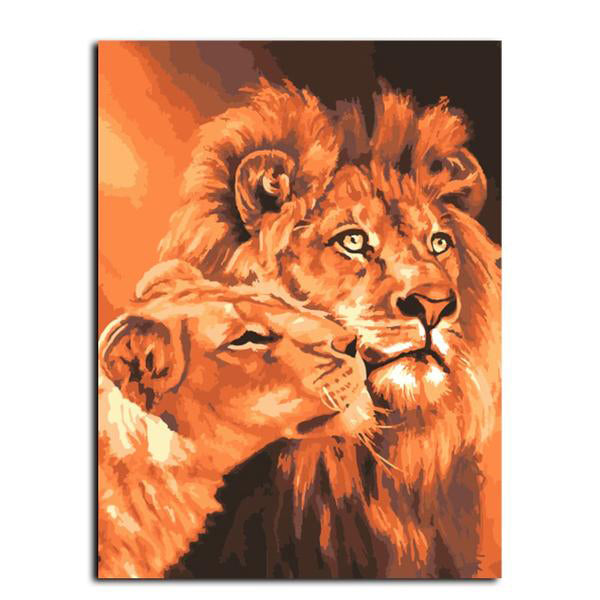 Frameless Lion Kings Oil Painting By Numbers Kits