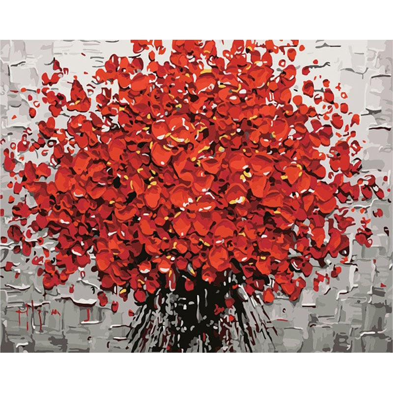 Frameless Red Flower Painting By Numbers