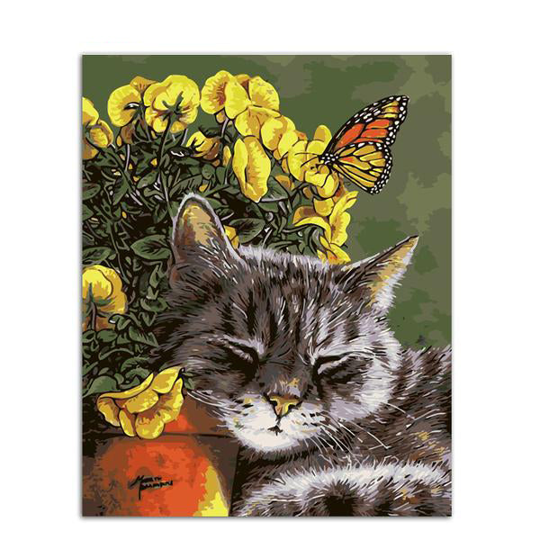 Frameless Painting by Numbers Cute Cat