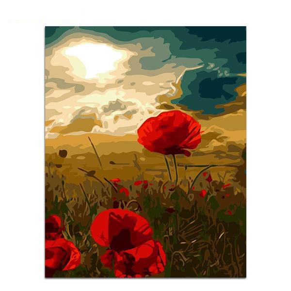 Frameless Wall Picture Painting by Numbers Poppies