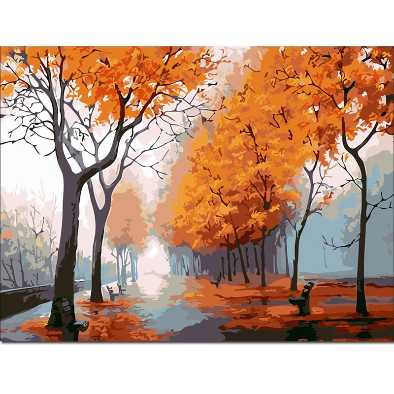 Oil Painting by Numbers  After the autumn rain road