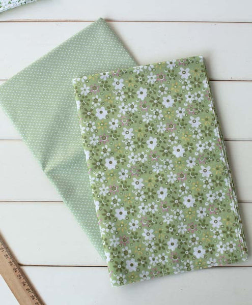 7pcs. Green Cotton Floral Fabric