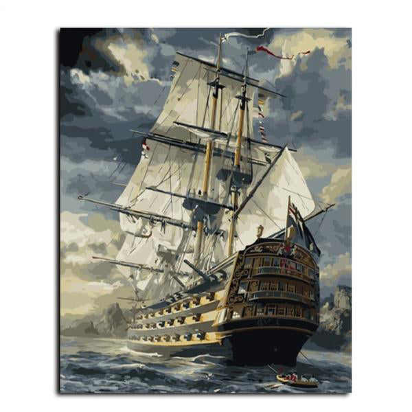 Framed Sailing Boat Oil Painting By Numbers