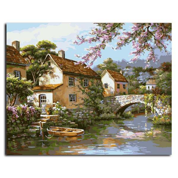 Frameless Painting By Numbers "House Beside the River"